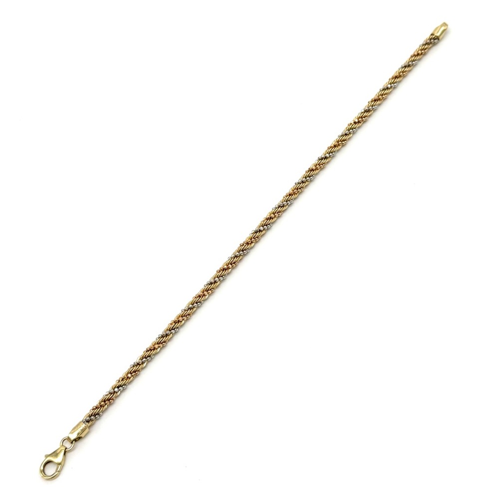 14k Tri Color Gold, 4MM Solid Diamond Cut Rope Bracelet Italy”